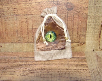 Wolf Eye Medicine Bag: Burlap Talisman Pouch with Deerskin