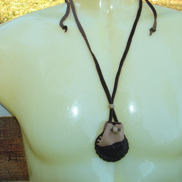 Native American Style Deerskin Medicine Bag, Talisman Leather Necklace Pouch,  Buckskin Pouch, 2"