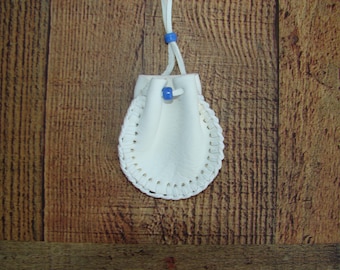 Deerskin Leather Medicine Bag, Necklace Pouch, Tribal Drawstring Bag, Shaman Pouch, Crystal Bag, 3&quot; X 2.5&quot;
