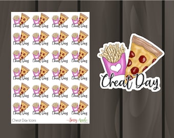 Cheat Day Stickers -  Food Stickers - Pizza Stickers - French Fry Stickers - Typography Stickers - Script Stickers - Icon Stickers