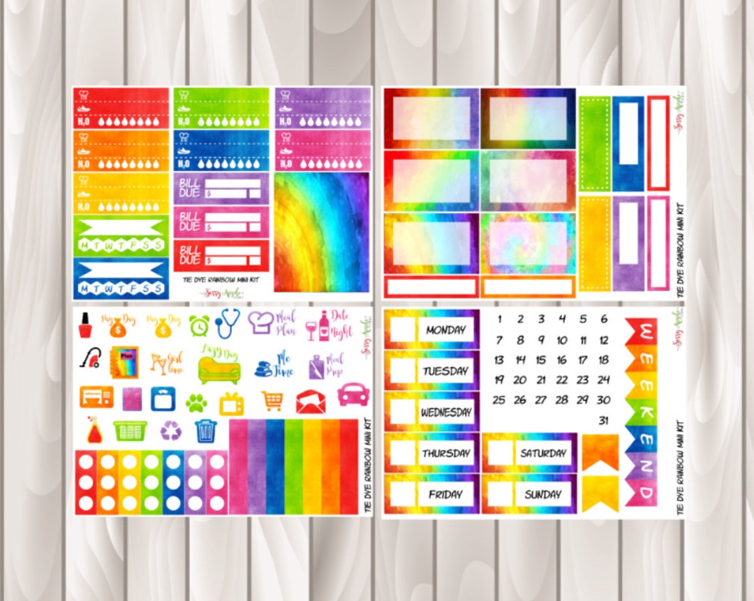 Tie Dye Rainbow Mini Kit Weekly Planner Sticker Kit - Etsy
