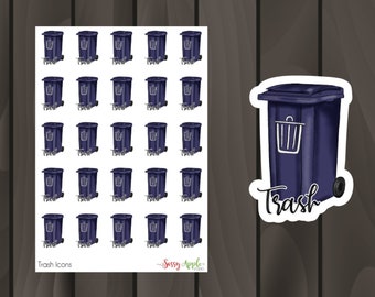 Trash Stickers - Garbage Day Stickers - Cleaning Stickers  - Icon Stickers - Typography Stickers - Script Stickers