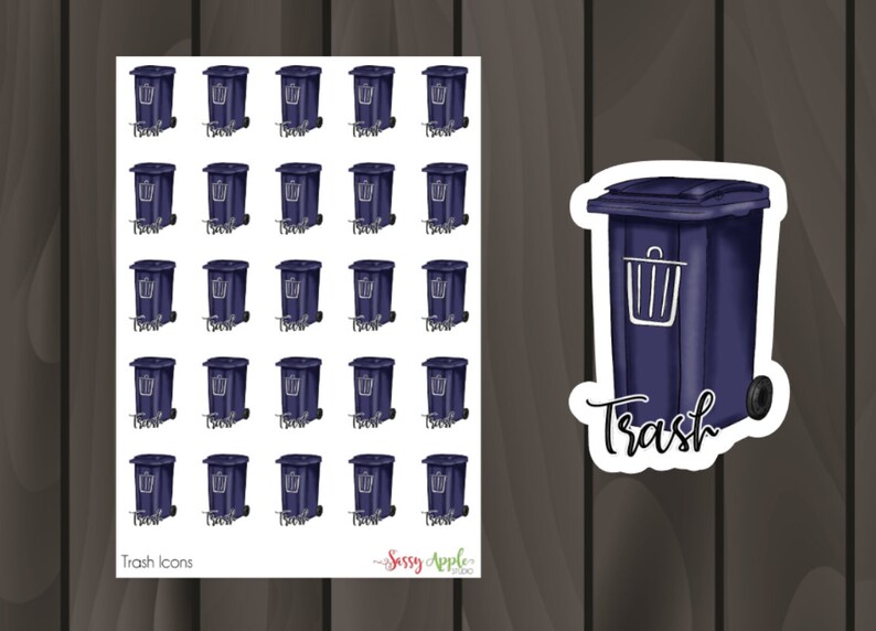 Trash Stickers Garbage Day Stickers Cleaning Stickers Icon Stickers Typography Stickers Script Stickers image 1