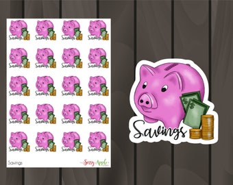 Savings Stickers - Piggy Bank Stickers - Money Stickers - Financial Stickers - Typography Stickers - Script Stickers - Icon Stickers