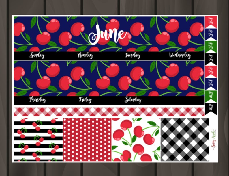 June Monthly View Sticker Kit Summer Monthly Kit Cherry Monthly Kit Chose your month image 2