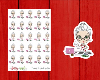 Candy Apple Pays Bills - Gala Pays Bills - Lady Pays Bills - Budgeting Stickers - Character Stickers