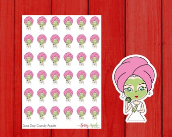 Spa Day Candy Apple - Skin Care Stickers - Face Mask Stickers - Me Time Stickers - Self Care Stickers - Character Stickers