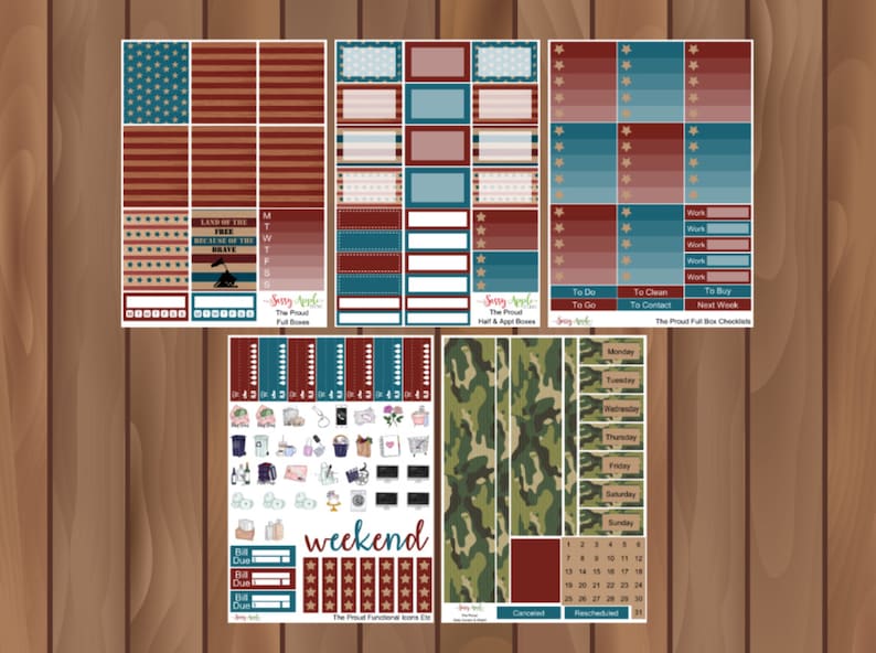 The Proud Military Service Weekly Sticker Kit Memorial Day Weekly Sticker Kit Patriotic Weekly Sticker Kit Vertical Kit image 1