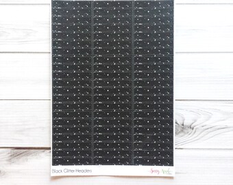 Black Glitter Header Stickers - Planner Stickers