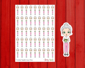 Candy Apple Lazy Day - Pajama Day Stickers - Relaxation Stickers - Character Stickers