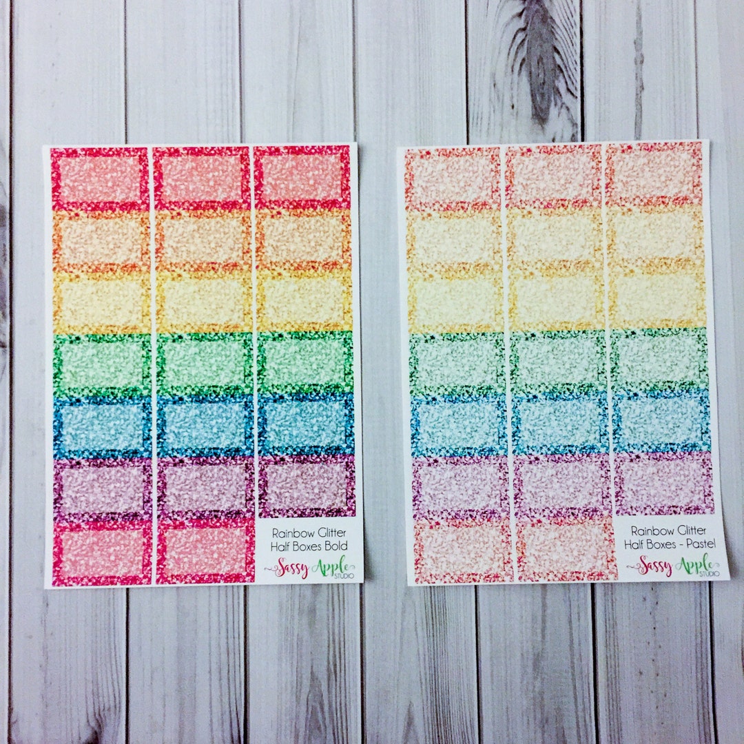 Glitter Rainbow Half Box Stickers Planner Stickers - Etsy