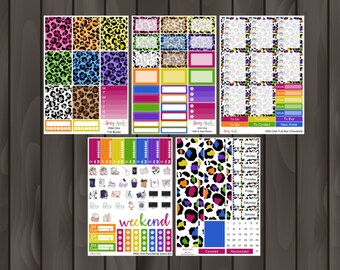 Wild One - Rainbow Weekly Sticker Kit - Cheetah Weekly Sticker Kit  -  Leopard Weekly Sticker Kit - Vertical Sticker Kit