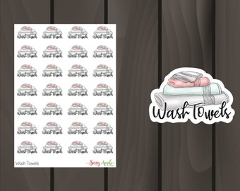 Wash Towels Stickers - Clean House Stickers - Chore Stickers  - Icon Stickers - Typography Stickers - Script Stickers