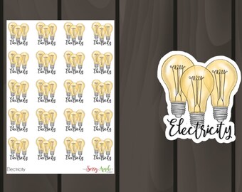 Electricity Stickers - Utility Bill Stickers - Typography Stickers - Script Stickers - Icon Stickers