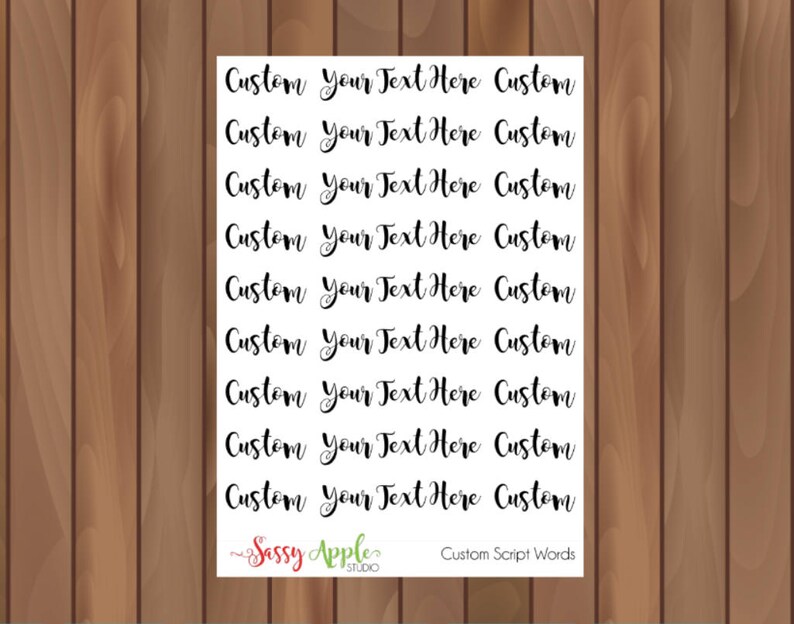 Custom Script Stickers Script Word Stickers Typography Etsy