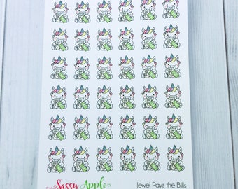 Jewel Pays the Bills - Unicorn Bill Due Planner Stickers - Bill Pay Stickers