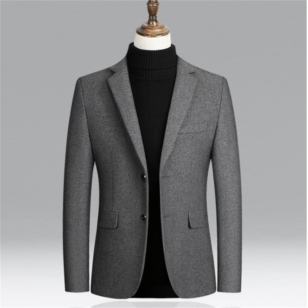 Customize Men Handmade Solid Color Suit Blazer Wool Blend Jacket ...