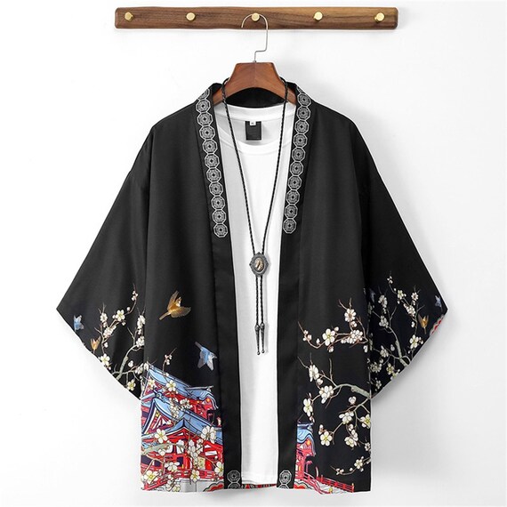 Men Japanese Yukata Top Floral Kimono Cardigan Loose Coat - Etsy