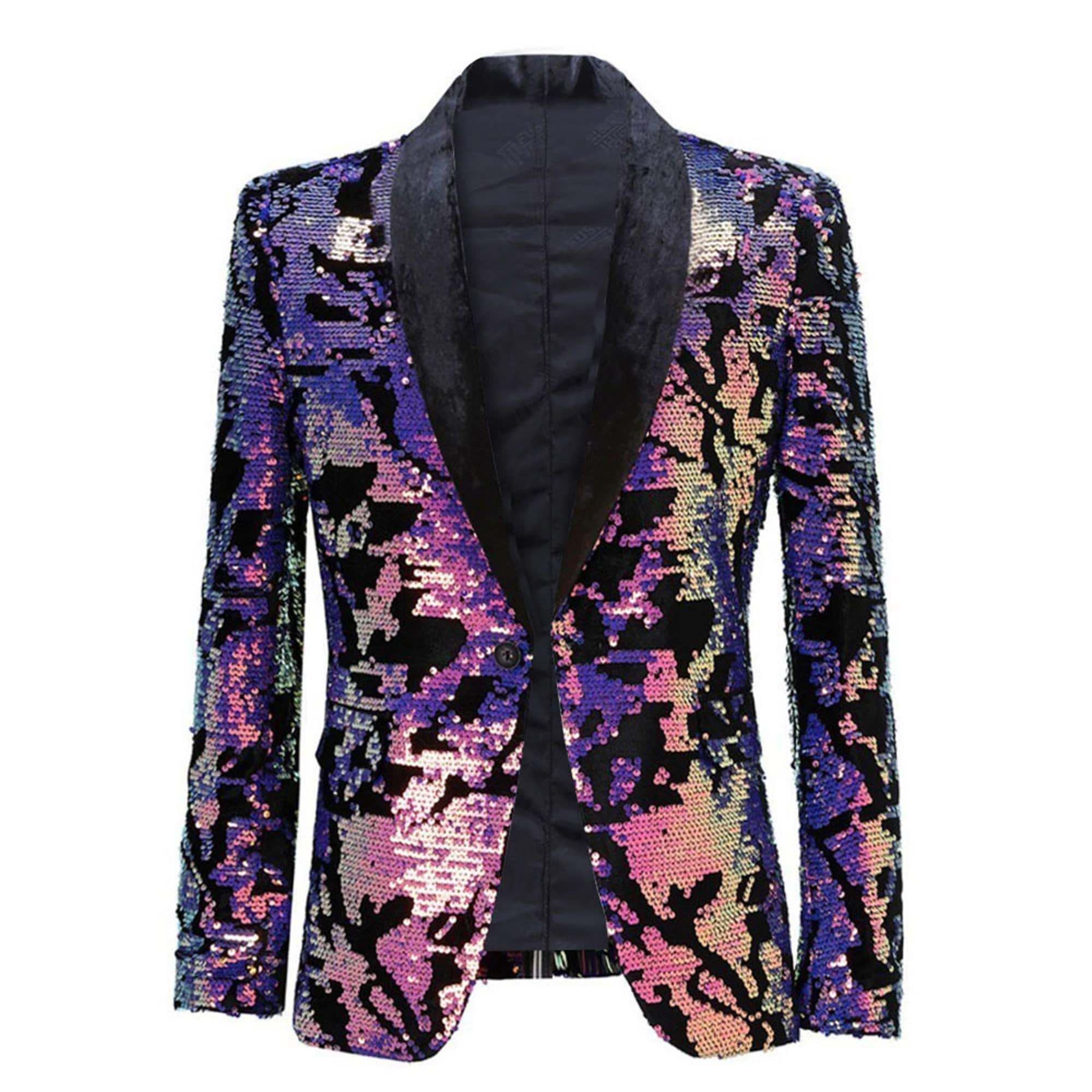 Homme Floral Paillettes Smoking Veste Costume Blazer Manteau Showman