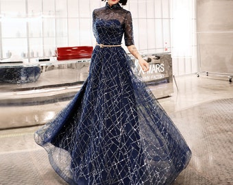 long blue evening dresses