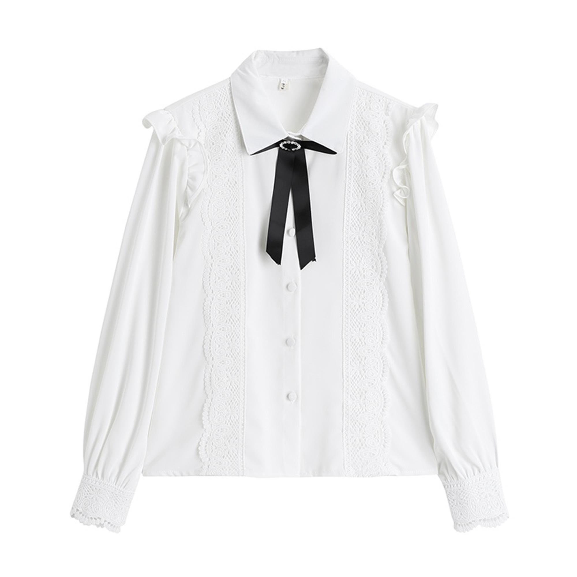 Women Lace Shirt Blouse Tops Bowknot 