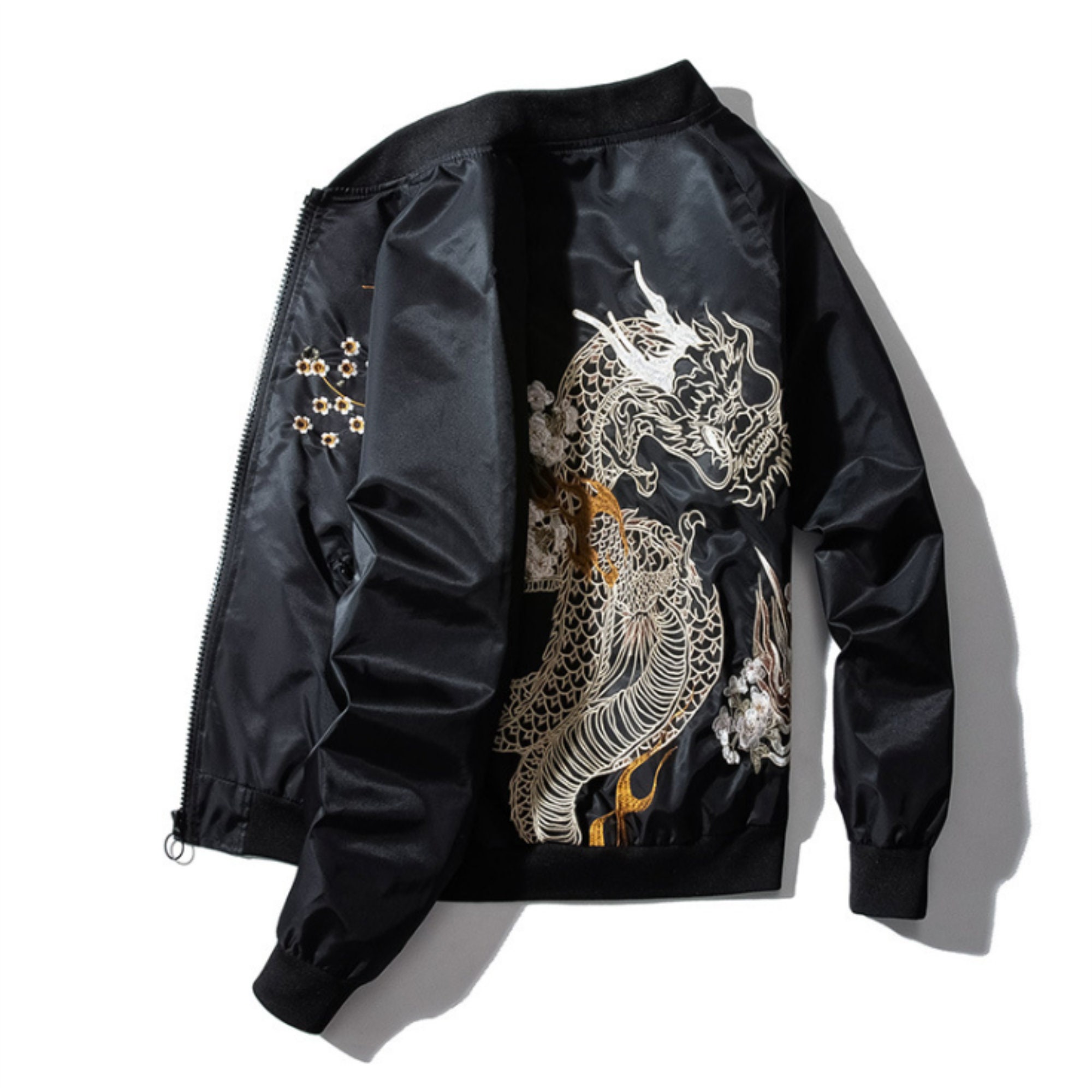 Men Dragon Embroidered Bomber Jacket Japanese Handmade Etsy
