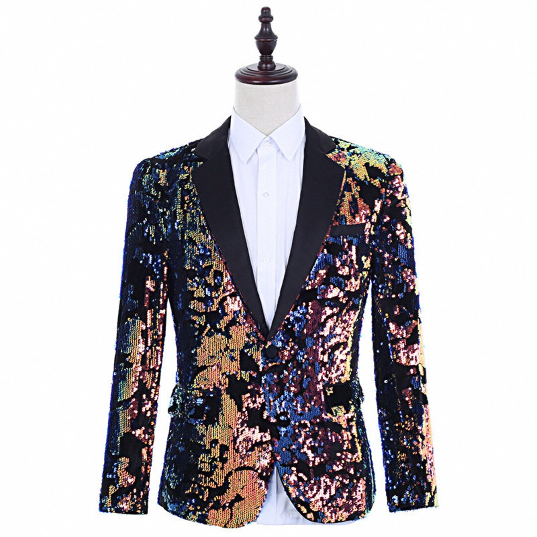 Customize Men Glitter Sequin Jacket Festival Outfit Blazer With Closure Cabaret Blazer Drag King