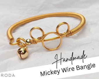 Handmade Wire Charm Bangle/Bracelet, Mickey Mouse Bracelet, Disney Inspired Bangle, Gift for Teen Disney Fan, Disney Park Goer Jewelry