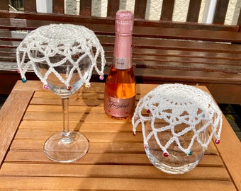 Beaded crochet glass cover, Wine glass cover, Mug cover, Cup cover, Drink cover, Outdoor dining, Cream