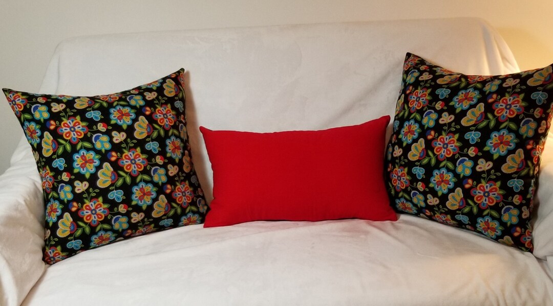 Pillow Cover, Throw Pillow, Flower Pillow Cover, Black Pillow Cover