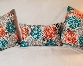 Orange/Teal pillow cover, decor pillow, throw pillow, decorative pillows, machine washable covers, Handmade pillow covers, afordable covers