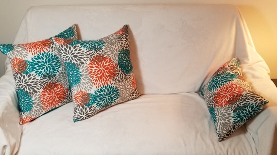 Orange/teal Pillow Cover, Decor Pillow, Throw Pillow, Decorative Pillows,  Machine Washable Covers, Handmade Pillow Covers, Afordable Covers 