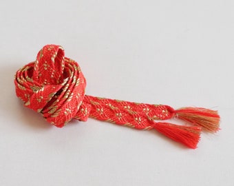 Różowy Obijime - Złota nić - Japoński pas Obijime - Jedwabny Obijime - Vintage - Pas Kimono - Akcesoria