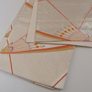 Silver Obi Sash - Beautiful Peafowl Motif - Fukuro Obi - Kimono Belt - Silk Obi Sash - Vintage Belt - Kimono Accessories