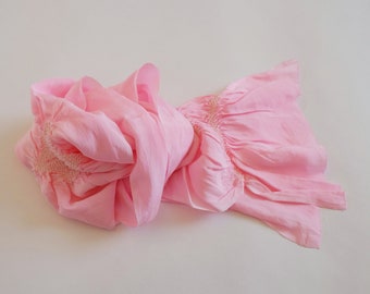 Pink Obiage - Shibori Hand-Tie Dye - Silk Obiage - Authentic Kimono Accessories - Vintage Wear