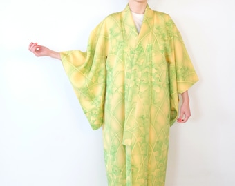 Kimono aux tons vifs - Excellent état - Belles fleurs - Robe Kimono longue japonaise - Soie fibre primaire - vintage - Robe Kimono