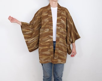 Brown Haori - Japanese Haori - Primary Fiber Silk - Vintage Haori Cardigan - Short Kimono - Haori