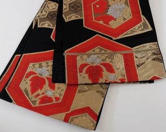 Floral Obi Sash - Red & Gold Obi - Kimono Accessories - Fukuro Obi - Vintage Obi - Japanese Kimono Sash - Boho