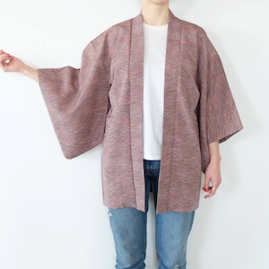 Vintage Haori Kimono - Grundfaser Seide - Lila Kurze Kimono Robe - Traditionelle japanische Kleidung - Haori Damen - Kimono Cardigan - Boho