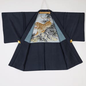 手描き虎の裏地付き羽織 - 男性用羽織 - 日本製ヴィンテージ羽織