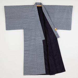 Kimono for Men - Bluish-Gray Kimono - Tsumugi Raw Silk - Vintage Japanese Wear - Silk Kimono