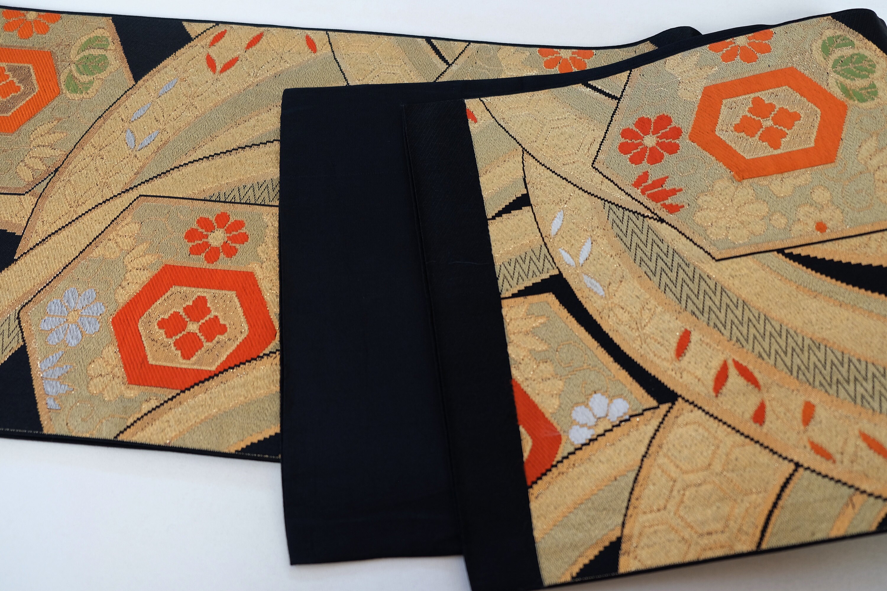 Black & Gold Obi Sash - Fukuro Obi - Japanese Obi Sash - Vintage  display picture 1