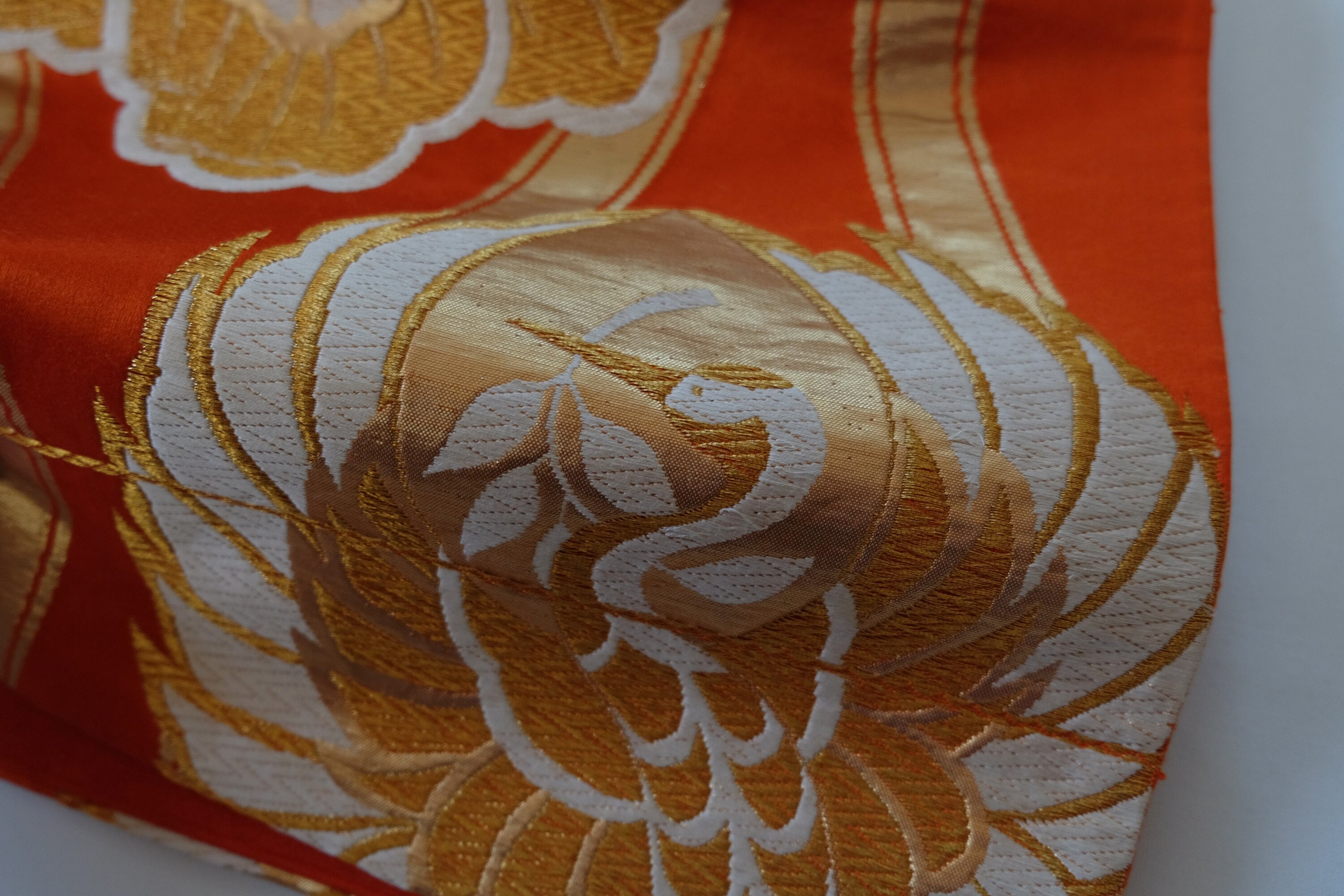 obi様【専用】 Gorgeous Obi Sash - Gold & Orange Obi - Crane Motif - Fukuro