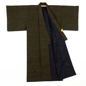 Raw Silk Kimono for Men - Tsumugi Fabric - Vintage Japanese Wear - Silk Kimono