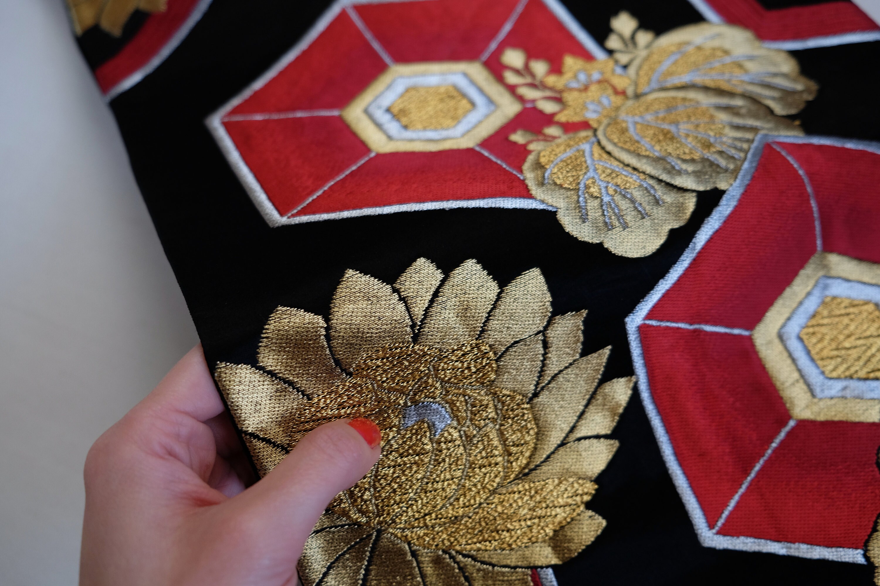 Red & Gold Obi Sash - Floral Obi - Fukuro Obi - Japanese Obi