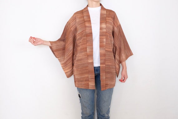 Striped Haori - Excellent Condition - Brown & Pin… - image 1