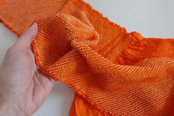 Orange Obiage - Shibori Hand-Tie Dye - Silk Obiag… - image 4