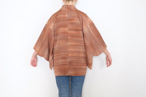 Striped Haori - Excellent Condition - Brown & Pin… - image 7