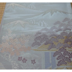 Silver Obi - Excellent Condition - Landscape Motif - Authentic Obi Sash For Kimono - Fukuro Obi - Vintage - Silk