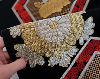 Floral Obi Sash - Japanese Kamon Motifs - Kimono Accessories